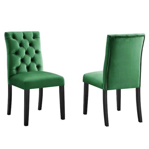 MODWAY Duchess Emerald Performance Velvet Tufted Dining Side Chairs (Set of 2)