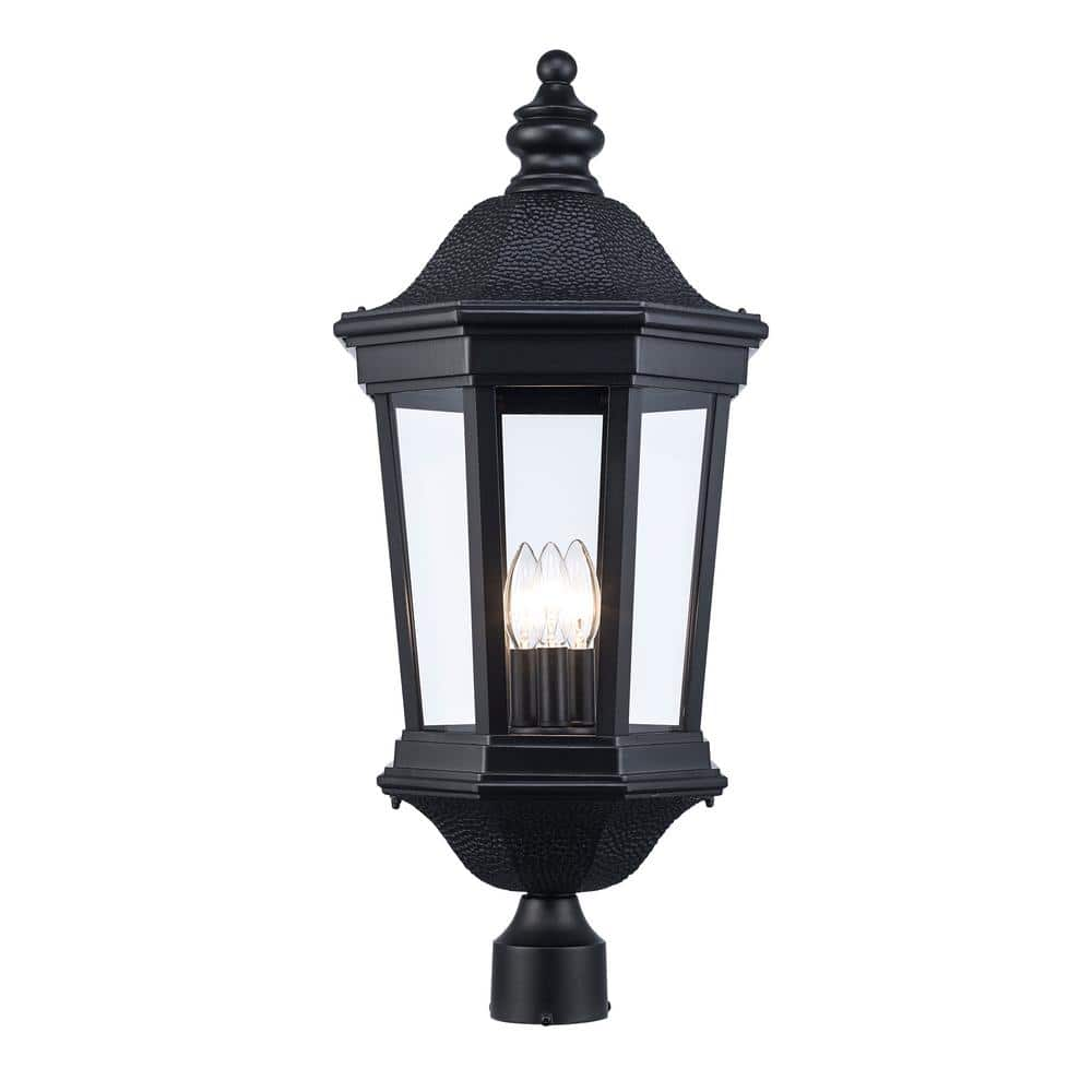 Bel Air Lighting Westfield 3-Light Black Outdoor Lamp Post Light Fixture with Clear Glass