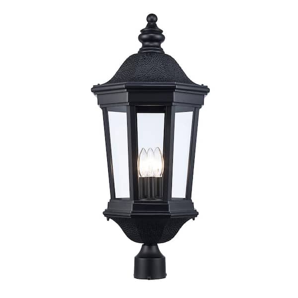 Bel Air Lighting Westfield 3-Light Black Outdoor Lamp Post Light Fixture with Clear Glass