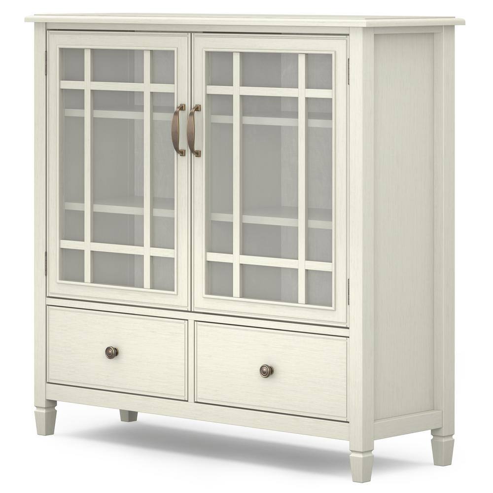 Antique White Solid Pine Tall Storage Cabinet with Adjustable Shelves