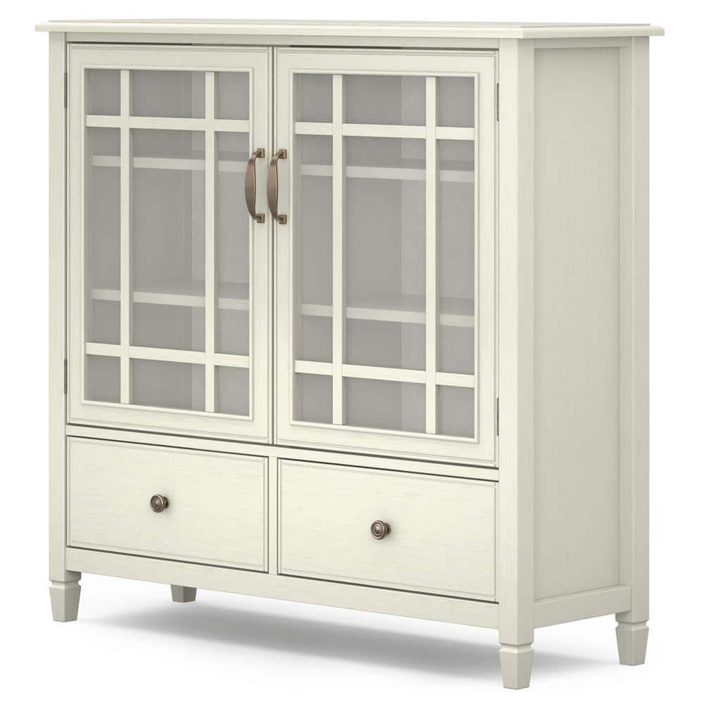 Antique White Solid Pine Tall Storage Cabinet with Adjustable Shelves