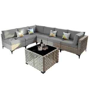 Taurus 7-Piece Wicker Outdoor Sectional Set with Dark Gray Cushions