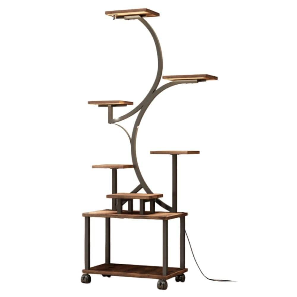 8-Tier Brown Wood Plant Stand with Grow Lights (19.6 in. W x 62.6 in. H), Lighted Corner Plant Stands, S-Shaped price history on PriceWatchPro