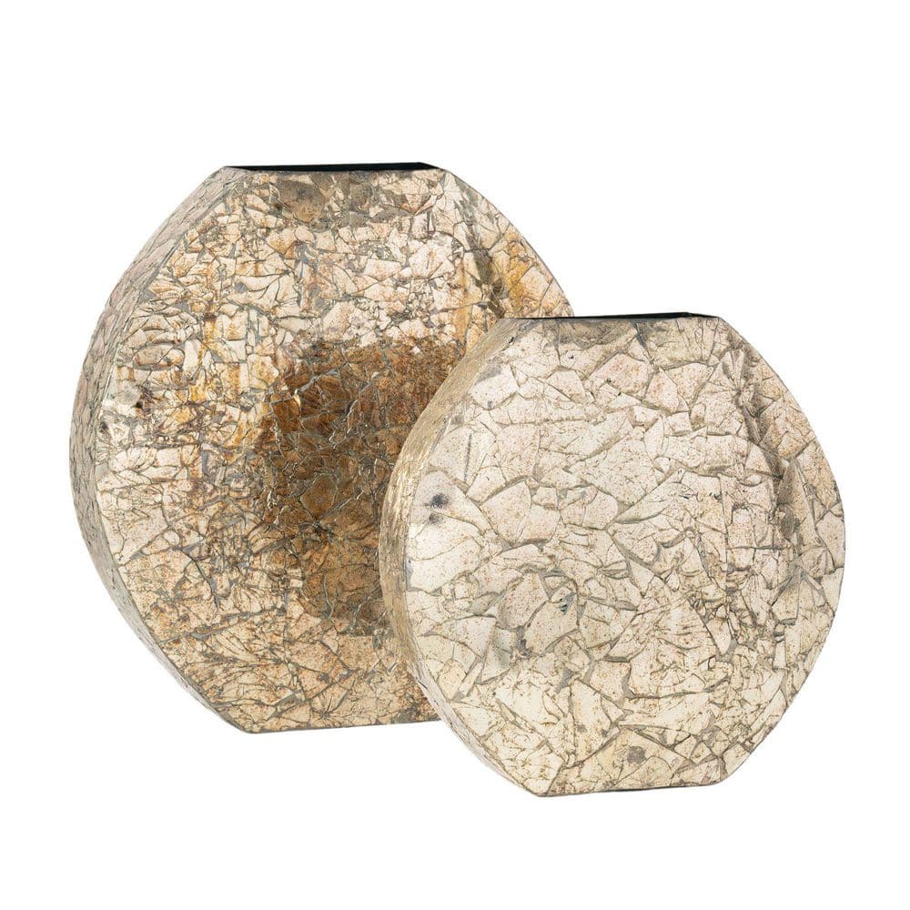 Set of 2 Gold Mosaic Metal Decorative Vases