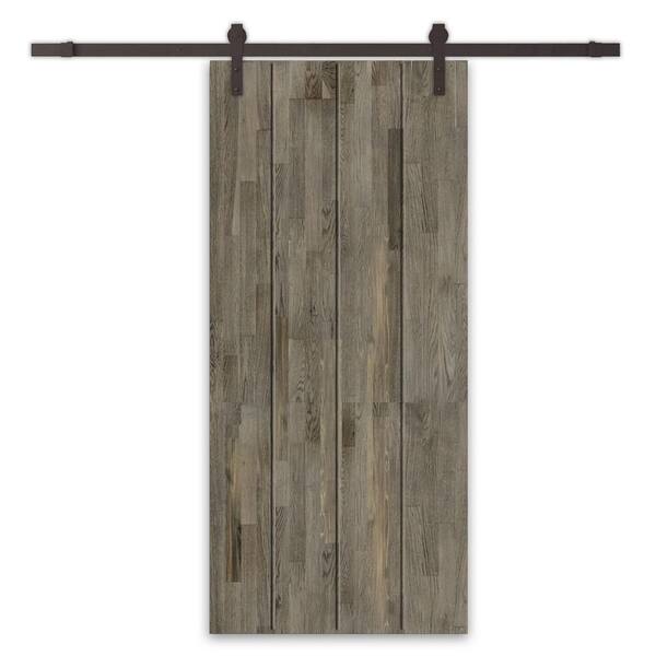 CALHOME 28 in. x 96 in. Weather Gray Stained Solid Wood Modern Interior Sliding Barn Door with Hardware Kit