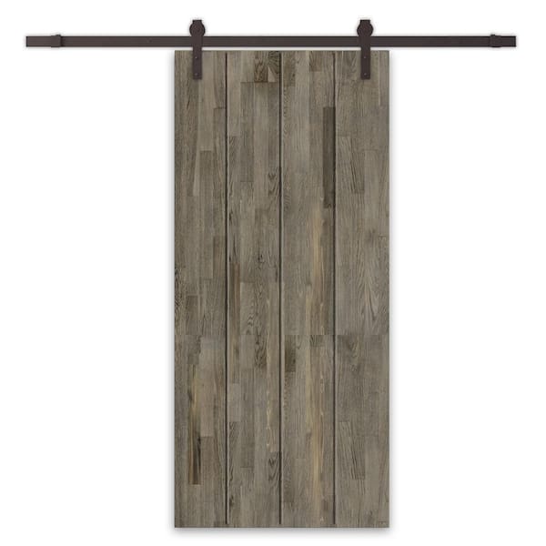 CALHOME 32 in. x 80 in. Weather Gray Stained Pine Wood Modern Interior Sliding Barn Door with Hardware Kit