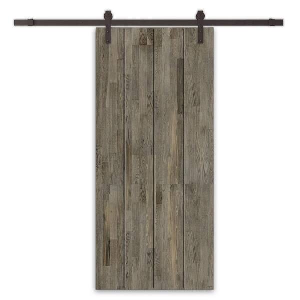 CALHOME 34 in. x 84 in. Weather Gray Stained Pine Wood Modern Interior Sliding Barn Door with Hardware Kit