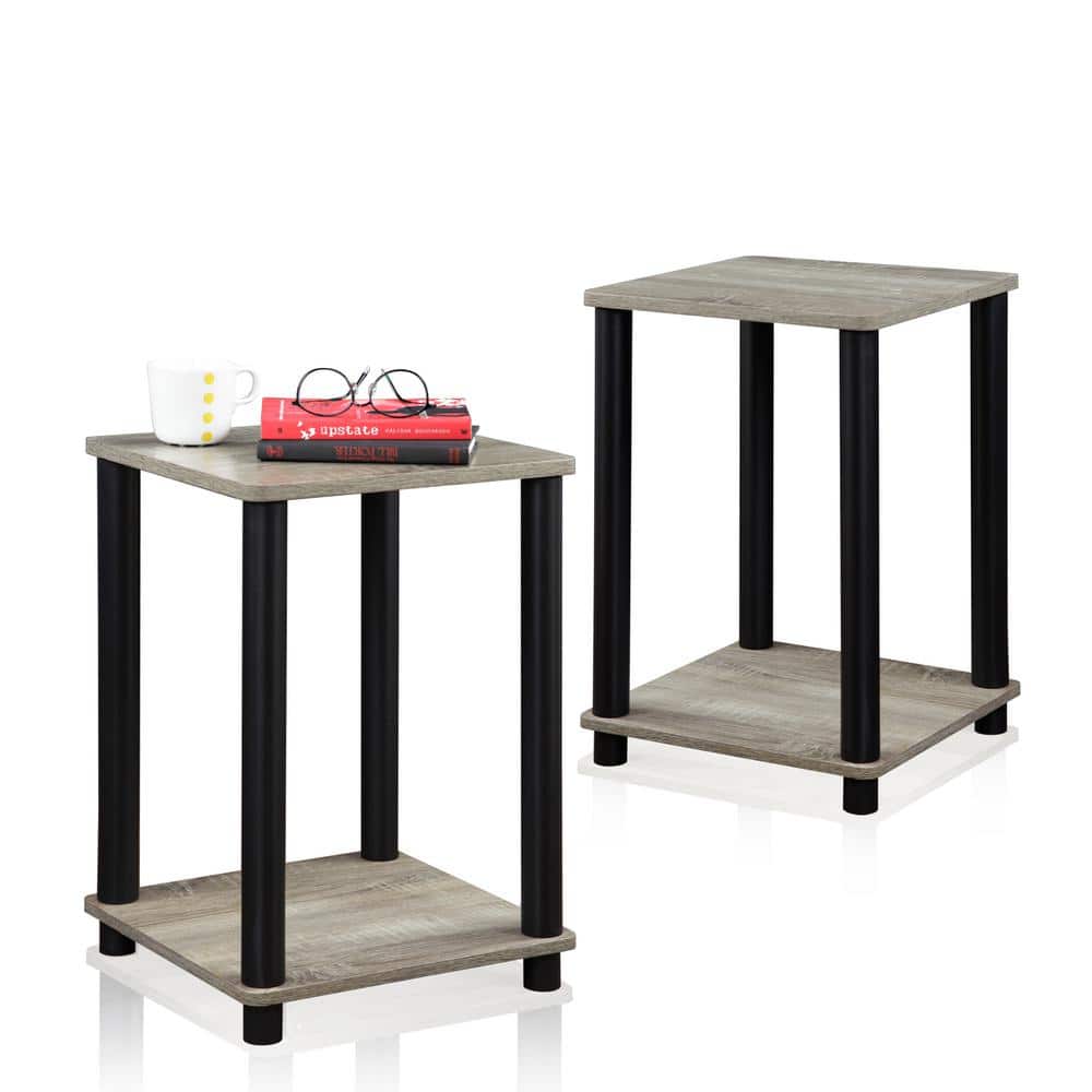 Oak Gray Square Engineered Wood and PVC End Table Set of 2