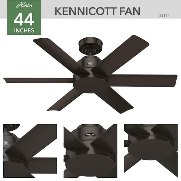 Hunter - Kennicott 44 in. Indoor/Outdoor Premier Bronze Ceiling Fan with Wall Control For Patios or Bedrooms