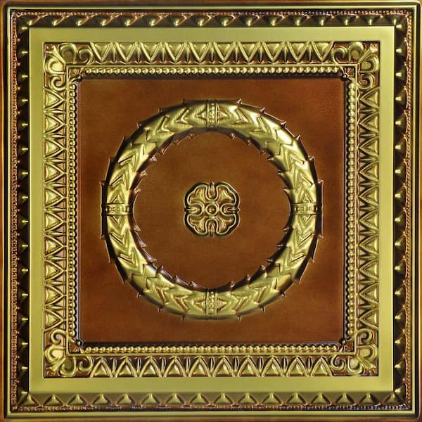From Plain To Beautiful In Hours Laurel Wreath 2 ft. x 2 ft. PVC Lay-in or Glue-up Ceiling Tile in Brushed Brass (100 sq. ft. / case)