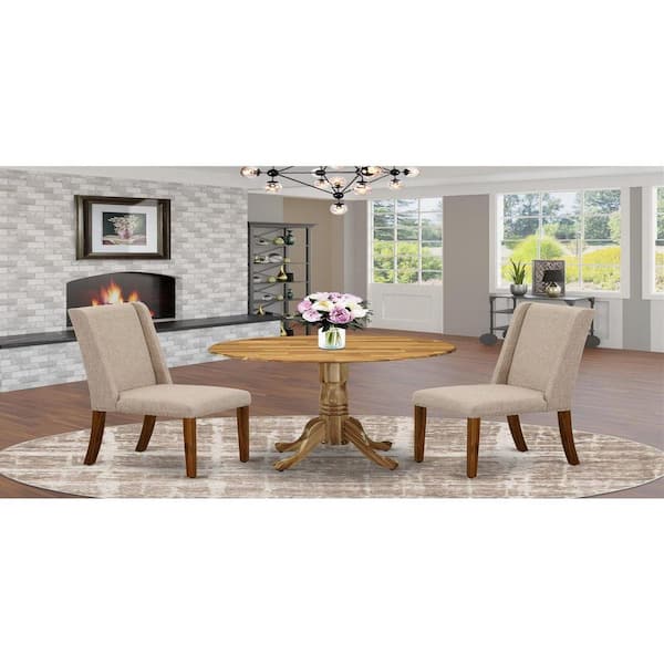 East West Furniture 3-Piece Natural Oil Finish Solid Wood Top - Round Dining Room Set - Seats 4