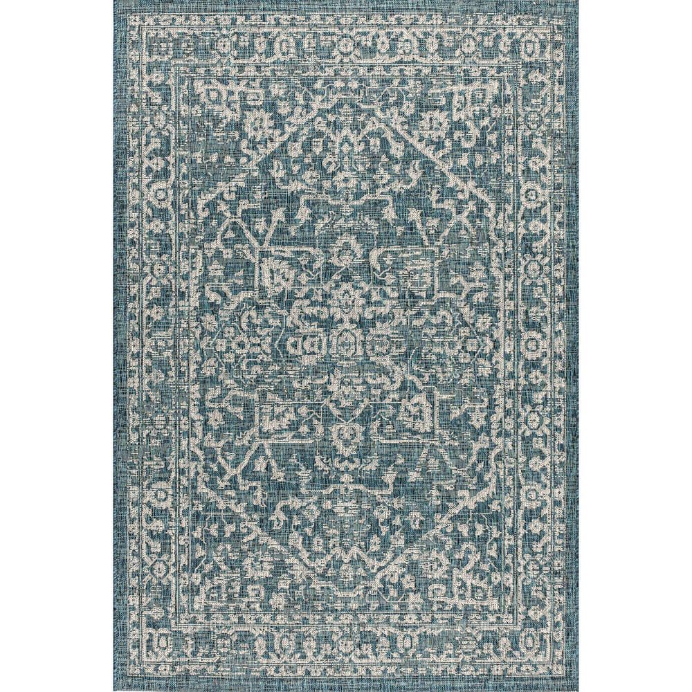 Teal Polypropylene 4 ft. x 6 ft. Floral Indoor Area Rug