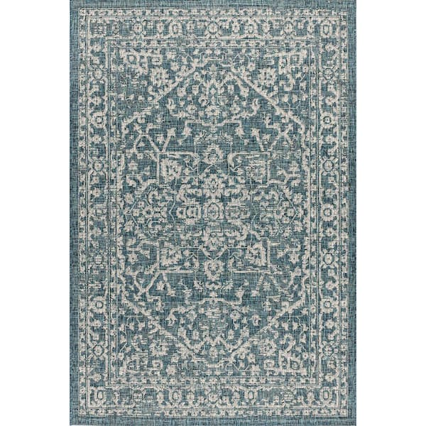 Teal Polypropylene 4 ft. x 6 ft. Floral Indoor Area Rug