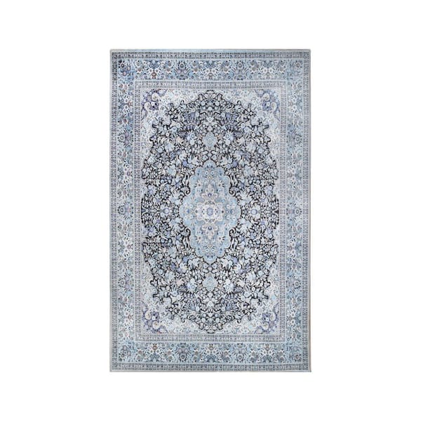 SUPERIOR Fiorella Azure 5 ft. 7 in. x 8 ft. 9 in. Floral Medallion Indoor Modern Farmhouse Polyester Area Rug