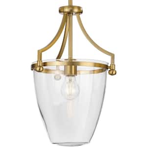 Parkhurst Collection 11.5 in. 1-Light Brushed Bronze New Traditional Mini- Pendant Light with Clear Glass Shade