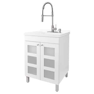 18 Gal. 21.75 in. x 25 in. Thermoplastic Drop-in Laundry Sink with Stainless Faucet, White Cabinet, Soap Dispenser