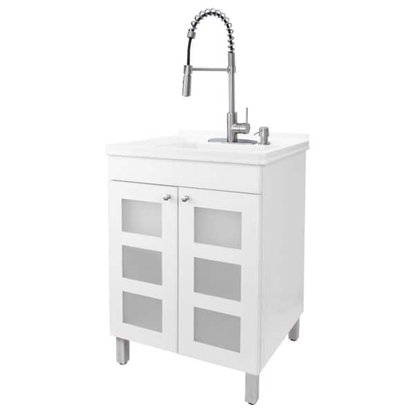 18 Gal. 21.75 in. x 25 in. Thermoplastic Drop-in Laundry Sink with Stainless Faucet, White Cabinet, Soap Dispenser