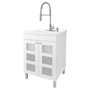 24 in. x 21.75 in. x 33.75 in. Thermoplastic Drop-In Utility Sink with Faucet, Soap Dispenser and White MDF Cabinet
