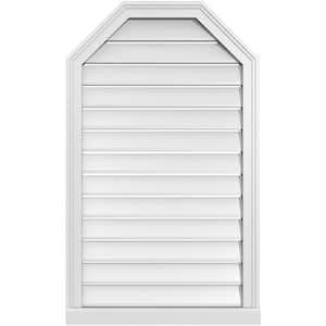 24 in. x 40 in. Octagonal Top Surface Mount PVC Gable Vent: Functional with Brickmould Sill Frame
