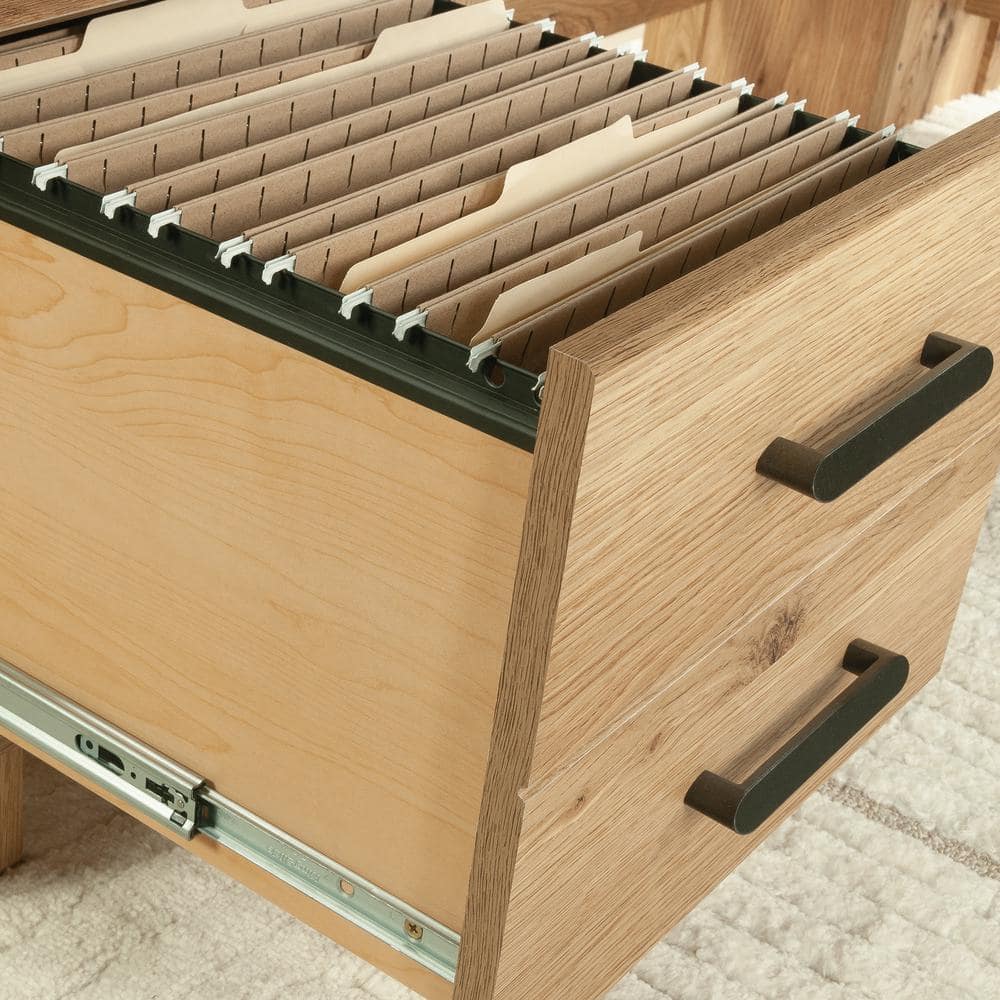 Timber Oak L-Shaped Corner Computer Desk with Drawer and Filing Cabinet