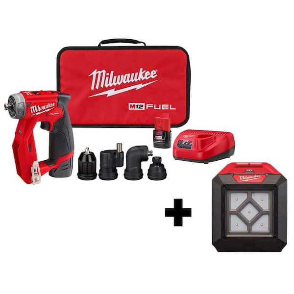 M12 FUEL 12V Lithium-Ion Brushless Cordless 4-in-1 Installation 3/8 in. Drill Driver Kit W/ M12 Flood Light