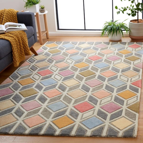 Rodeo Drive 6 ft. x 6 ft. Gray/Beige Isometric Illusion Square Area Rug