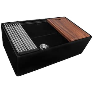 Fiore 33 in. Farmhouse/Apron-Front Single Bowl Glossy Black Fireclay Kitchen Sink