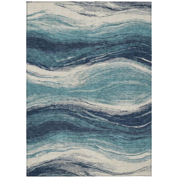 Chantille Machine Washable Indoor/Outdoor Abstract ACN3020 Teal 9 ft. x 12 ft. Area Rug