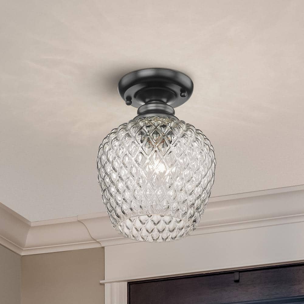 Adeline Matte Black and Clear Glass Semi-Flush Mount Light