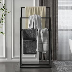 Modern 3 of Towel Holders Metal Freestanding Towel Rack in Black