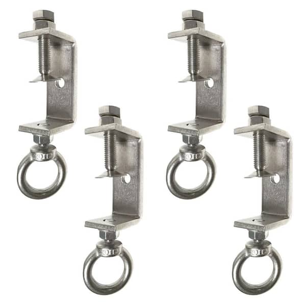 4-Piece Stainless Steel Beam Clamp Hooks with Ring, Adjustable 1.3-2.4 in C-Clamp Hangers, 100 lb Capacity