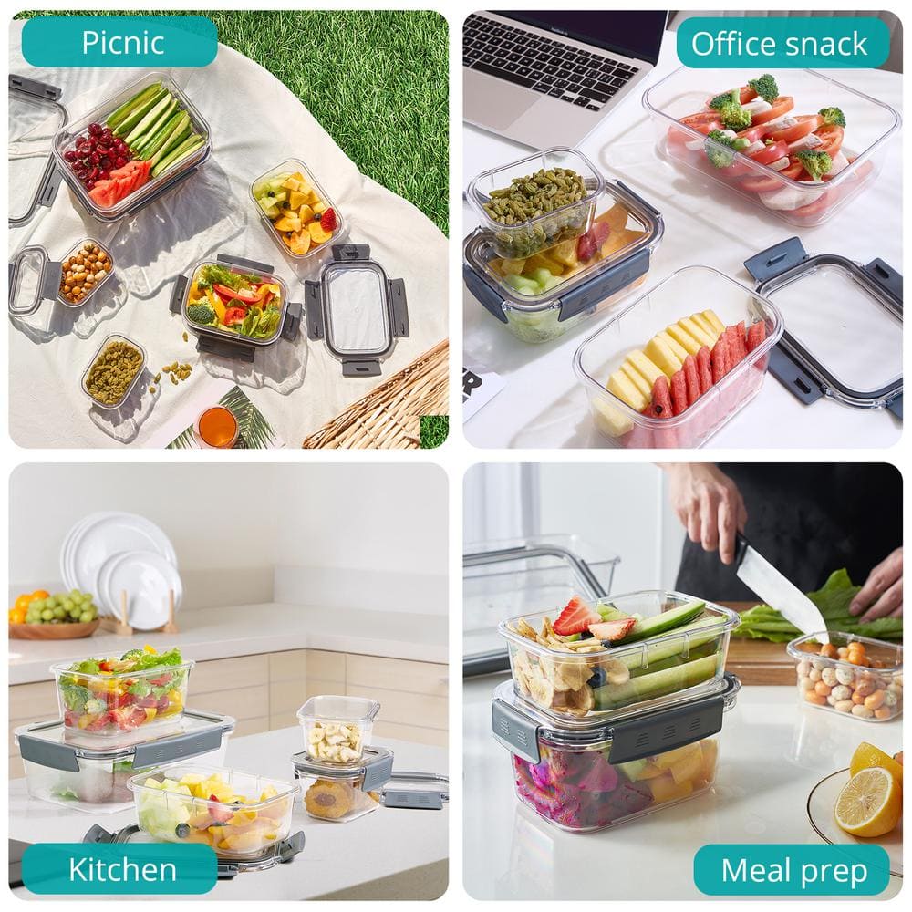16-Piece Clear BPA-Free Plastic Airtight Food Storage Containers Set
