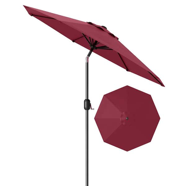 9 ft. Metal Pole Round Market Tilt Patio Umbrella with UV-Resistant Fabric in Dark Red