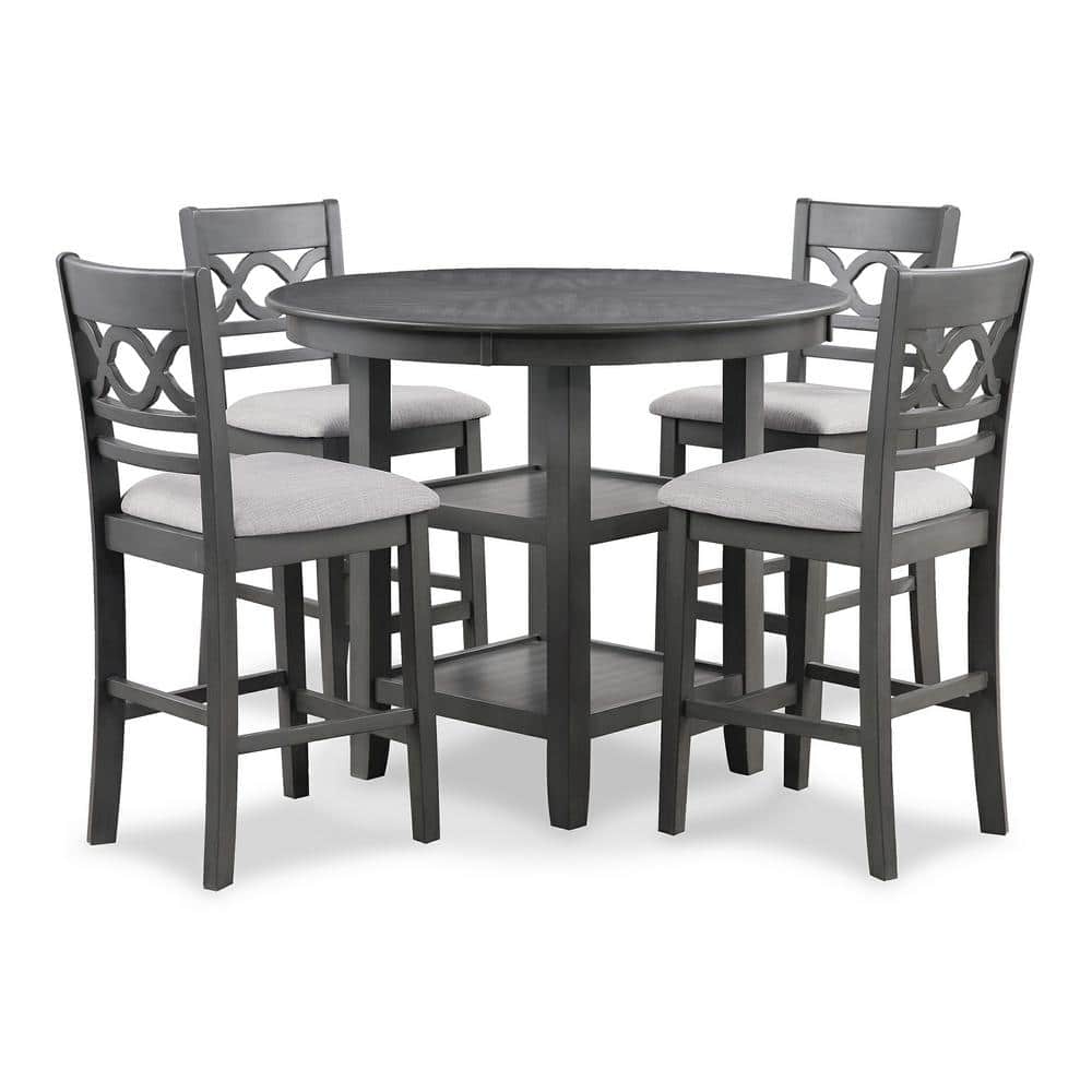 Cori Gray Round Wood Counter Dining Set with 4 Chairs