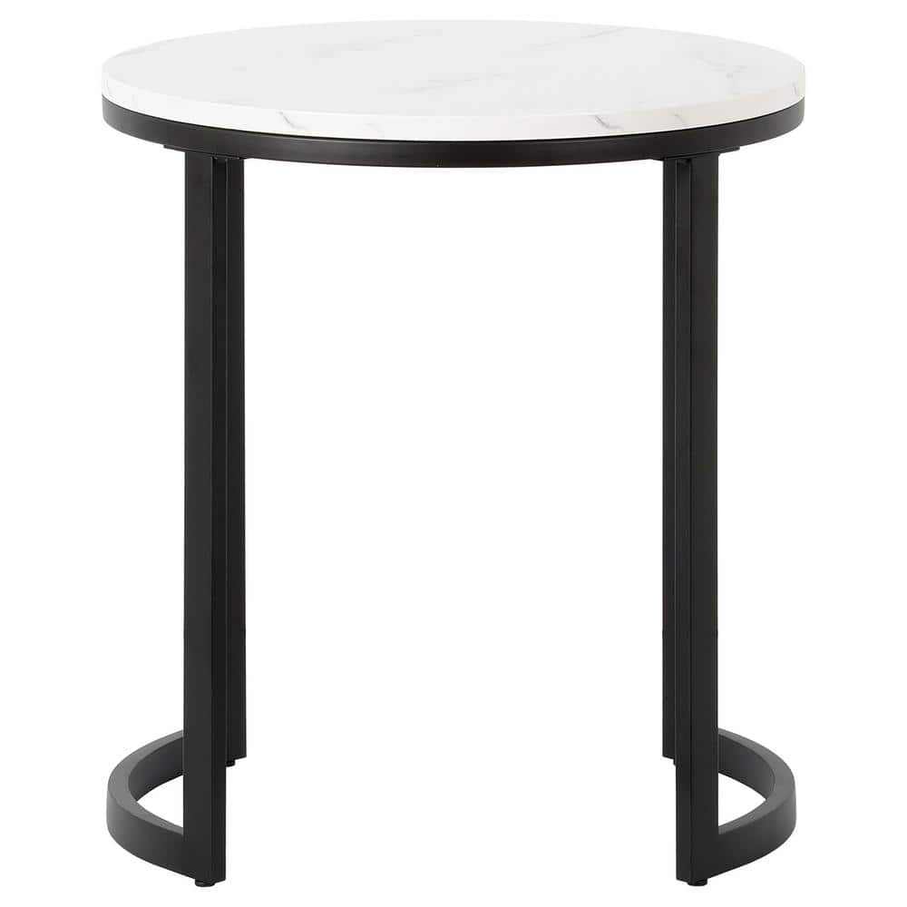 Modern Geometric 20" Round Metal Side Table with Faux Marble Top