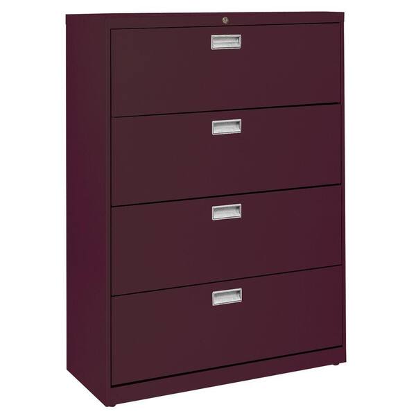 Sandusky 600 Series 36 in. W 4-Drawer Lateral File Cabinet in Burgundy