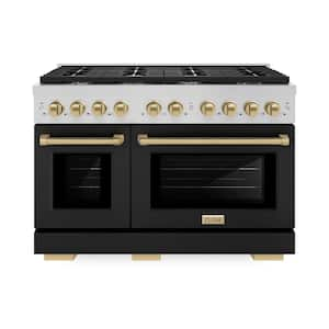 Autograph Edition 48 in. 8-Burner Freestanding Gas Range and Double Convection Oven in Black Matte and Champagne Bronze