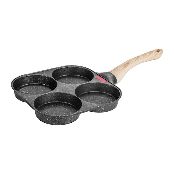 Black Aluminum 4-Cup 3.6 in. Egg Pan Nonstick, Egg Frying Pan, Fried Egg Pan Skillet for Breakfast, Pancake, Hamburger