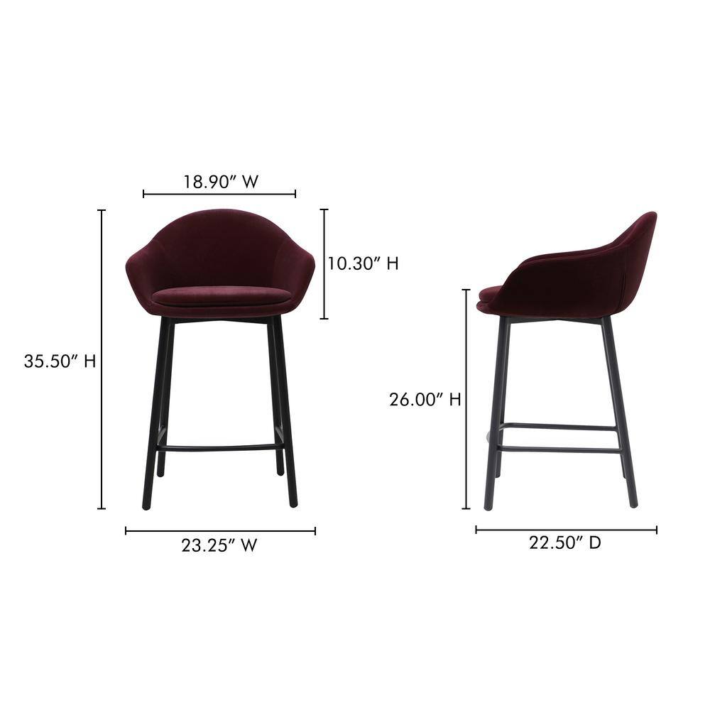 Bradly 26'' Wine Velvet Upholstered Metal Counter Stool