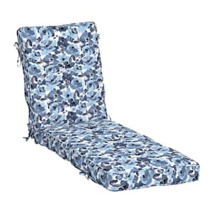 Plush Polyfill 22 in. x 76 in. Outdoor Chaise Lounge Cushion in Blue Garden Floral