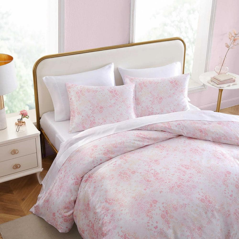 Butterfly Garden Pink Satin Duvet Cover Set with Shams
