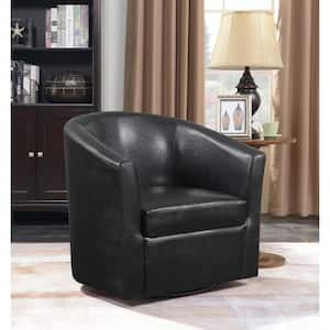 Turner Dark Brown Faux Leather Upholstery Sloped Arm Accent Swivel Chair
