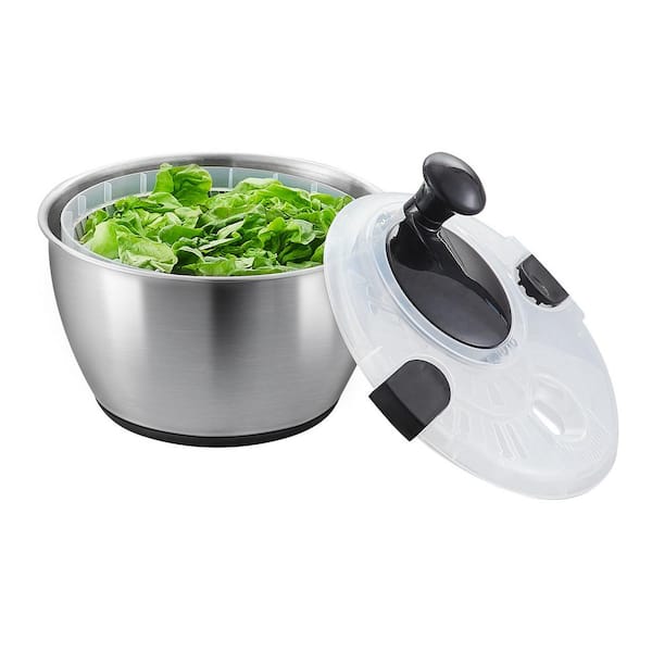 Stainless Steel Salad Spinner, 4.75 qt. 1-Handed Easy Press Vegetable Dryer, BPA-Free Lettuce Cleaner for Greens