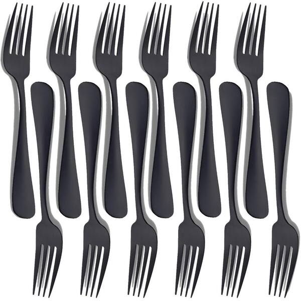 Matte Black 8 in. Dinner Fork Set in Stainless Steel, Tableware for Home Kitchen and Restaurant