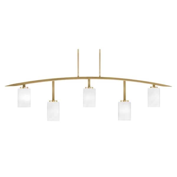 Siena 5-Light New Age Brass Billiard-Light with White Marble Glass Shades