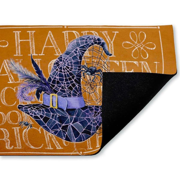Witchy Hat and Spooky Phrases Orange 18 in. x 30 in. Polyester Non-Slip Outdoor Door Mat