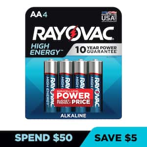 High Energy AA Batteries (4 Pack), Double A Alkaline Batteries