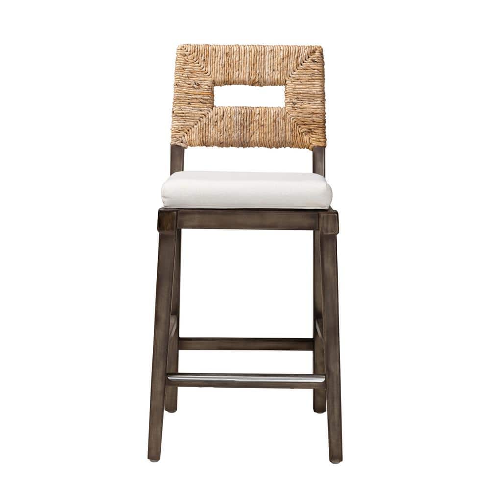 Porsha Bohemian Dark Brown Mahogany and Rattan Counter Stool
