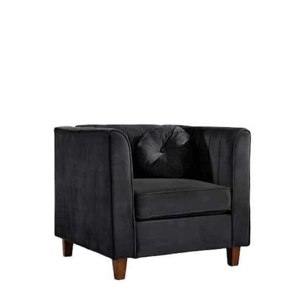 Lowery Velvet Kitts Classic Black Chesterfield Chair
