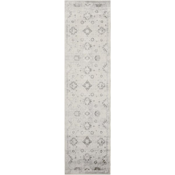 Nourison Astra Machine Washable Ivory 2 ft. x 6 ft. Distressed Traditional Runner Area Rug